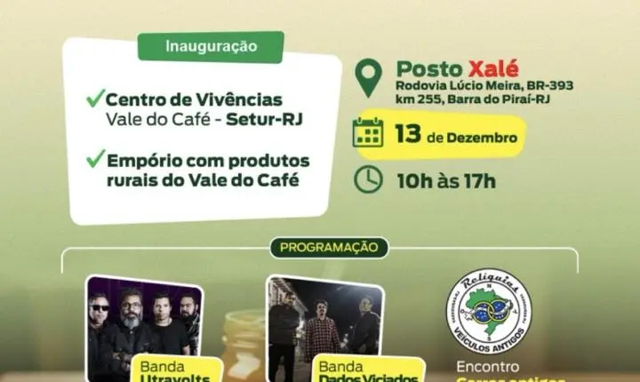 Posto Xalé em Barra do Piraí recebe a Feira do Produtor Rural do Vale do Café no dia 13/12